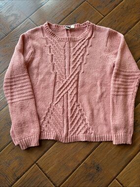 Roxy Dusty Pink Cable Knit Crewneck Sweater